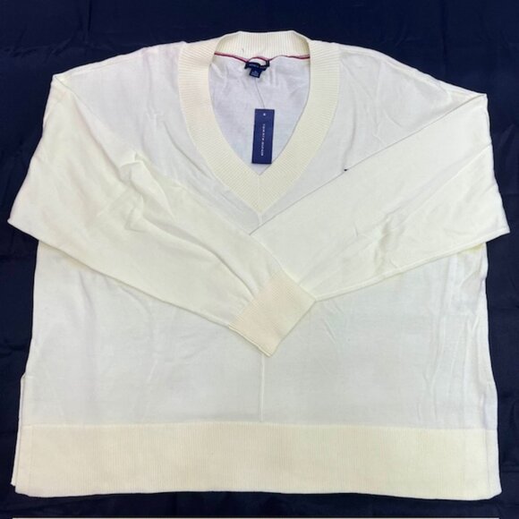 Neq-Women Tommy Hilfiger Pull-Over Sweater Pale Yellow V Neck Cotton XLT ( 23 - Picture 3 of 8
